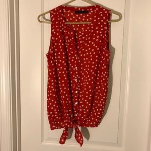 Red Polka Dot Tie Front Top